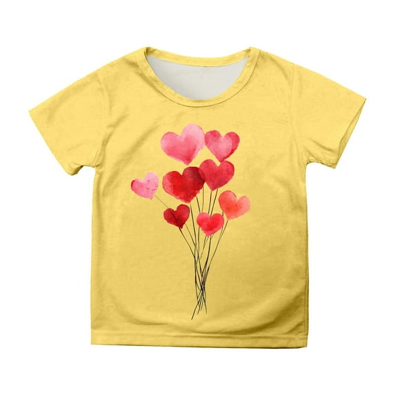 Hiijoy Little Girls Valentine's Day T Shirt Short Sleeve Graphic T-Shirt, Sizes 3-13