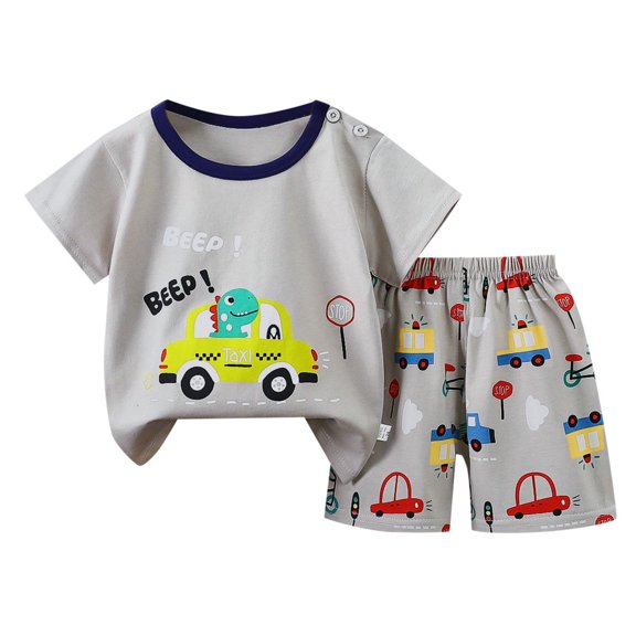 Hiijoy Newborn Boys Cartoon Dinosaur Print Short Sleeve T-Shirt Shorts Outfits, Sizes 3-6M