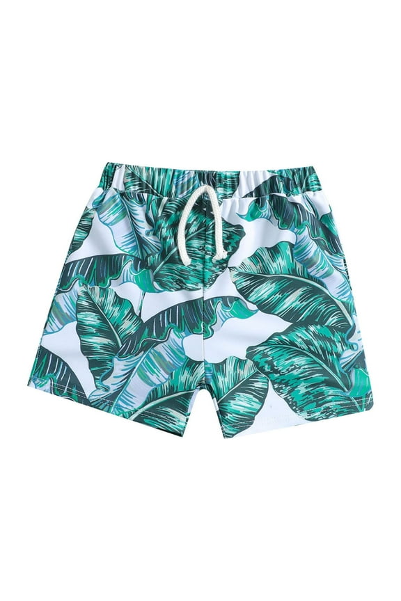 Newborn Boys Swim Trunks Tropical Print Quick Dry Swimming Shorts Swimwear, Sizes 6M-4T