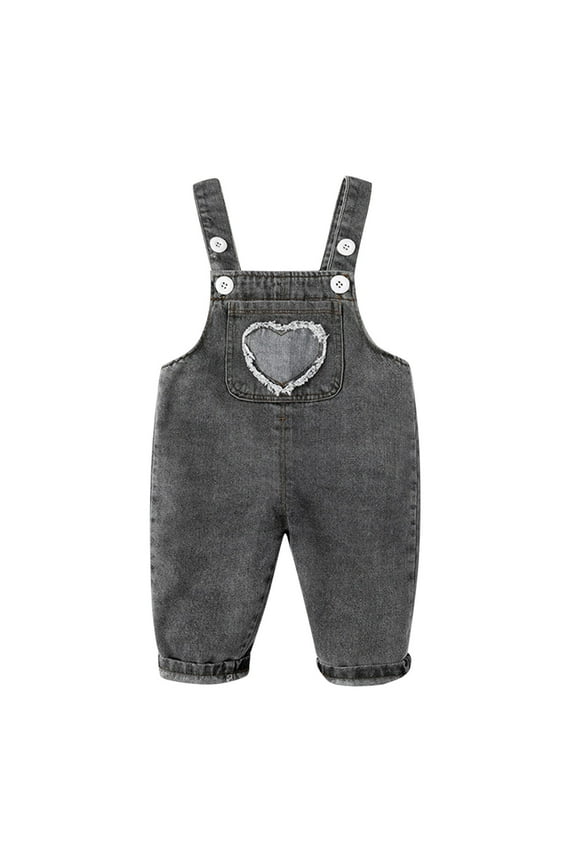 Girls Denim Patchwork Overalls Suspender Pants Baby Dungarees, Sizes 6M-4T
