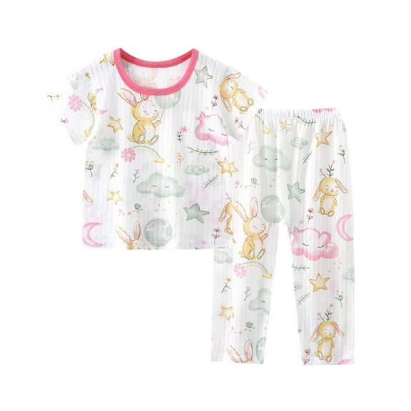 Hiijoy Newborn Girls Pajamas Breathable Short Sleeve T Shirt & Pants Sleepwear, Sizes 6-12M