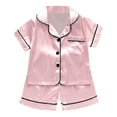 thumbnail image 1 of Hiijoy Newborn Girls Pajamas Satin Button Down Short Sleeve Shirt Shorts Sleepwear, Sizes 6-12M, 1 of 3