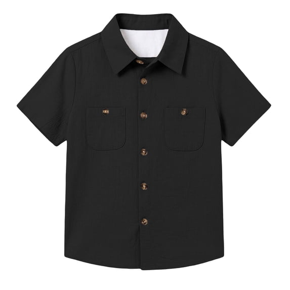Hiijoy Summer Boys Short Sleeve Shirt Casual Solid Button Down Pocket Shirt, Sizes 13-14