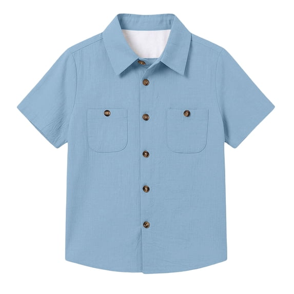 Hiijoy Summer Boys Short Sleeve Shirt Casual Solid Button Down Pocket Shirt, Sizes 9-10