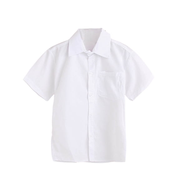 Hiijoy Summer Boys Short Sleeve White Shirt Casual Solid Button Down Shirt, Sizes 3-4