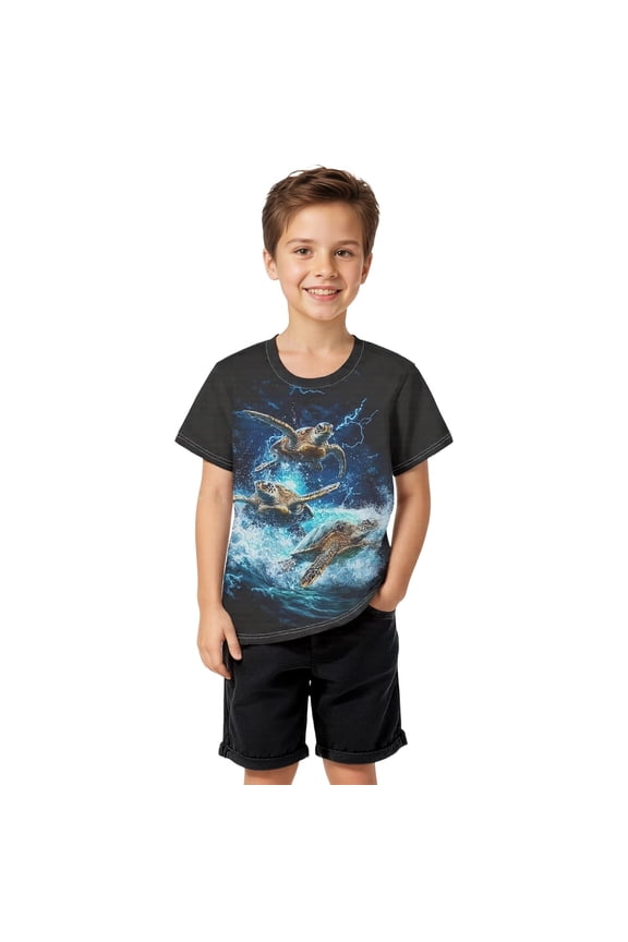 Summer Boys Turtle Graphic Tee Casual Short Sleeve Crew Neck T-Shirt, Sizes 2-3