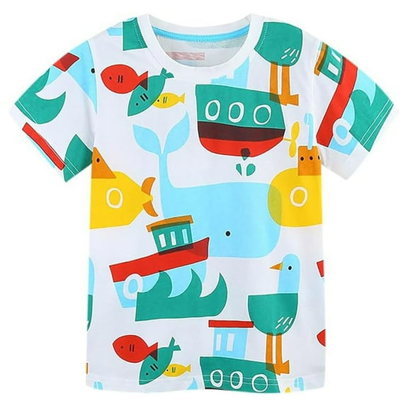 Hiijoy Summer Little Boys T Shirt Cartoon Print Short Sleeve T-Shirt Tee Top, Sizes 1-7