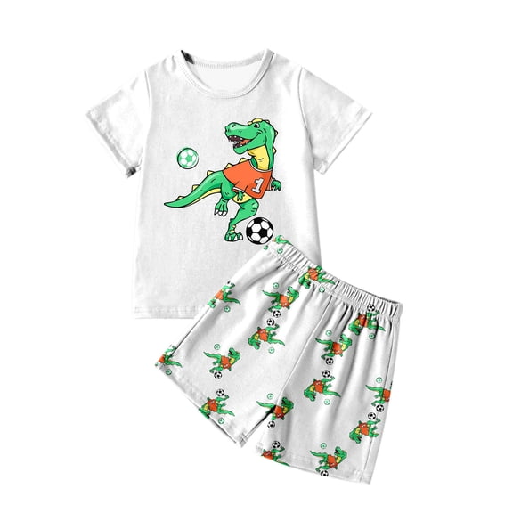 Hiijoy Toddler Boy's Cartoon Dinosaur Print Short Sleeved T-Shirt & Shorts Outfits, Sizes 3-4T