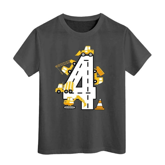 Hiijoy Toddler Boy's Excavator Letter Print Short Sleeved T Shirt Kids Active Tee Shirt