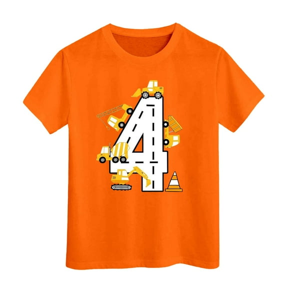 Hiijoy Toddler Boy's Excavator Letter Print Short Sleeved T Shirt, Sizes 3-13