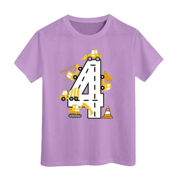 Hiijoy Toddler Boy's Excavator Letter Print Short Sleeved T Shirt Summer Casual Tshirt