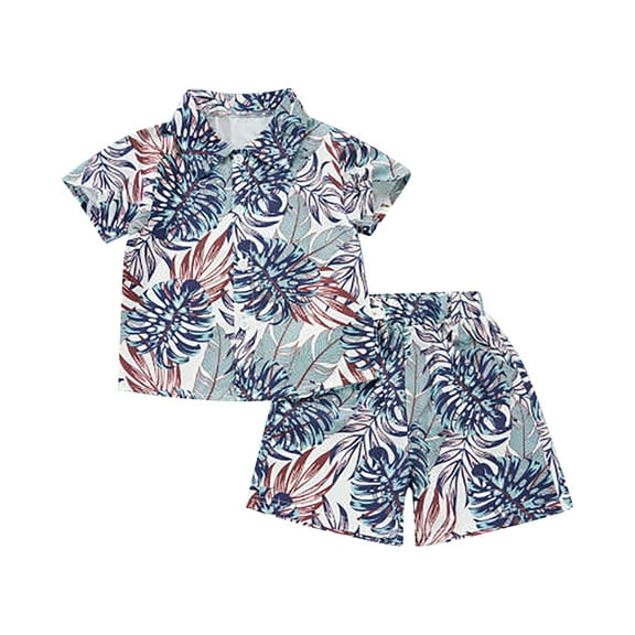 Hiijoy Toddler Boys 2Pcs Hawaii Outfits Summer Beach Button Down Shirt & Shorts Set, Sizes 12M-5T