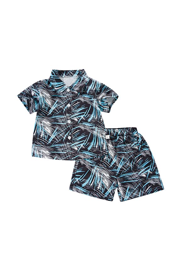 Toddler Boys 2Pcs Hawaii Outfits Summer Beach Button Down Shirt & Shorts Set, Sizes 12M-5T