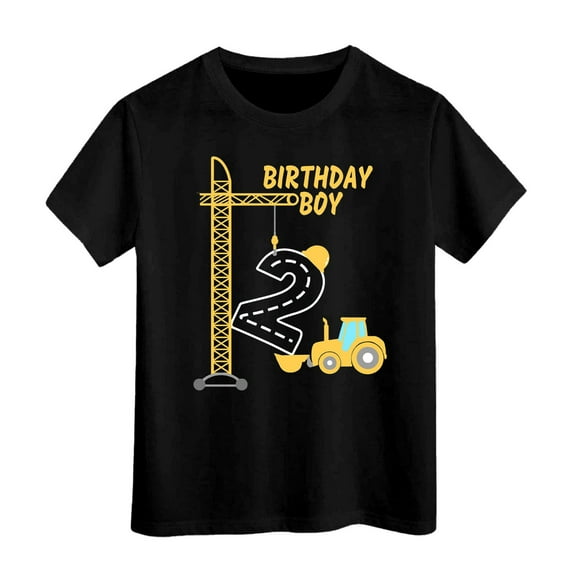 Hiijoy Toddler Boys Birthday T-Shirt Short Sleeve Excavator Graphic T Shirt, Sizes 3-4Y