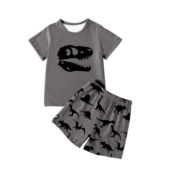Hiijoy Toddler Boys Casual Outfits Dinosaur Print Short Sleeve T-Shirt Shorts Set, Sizes 4-5T