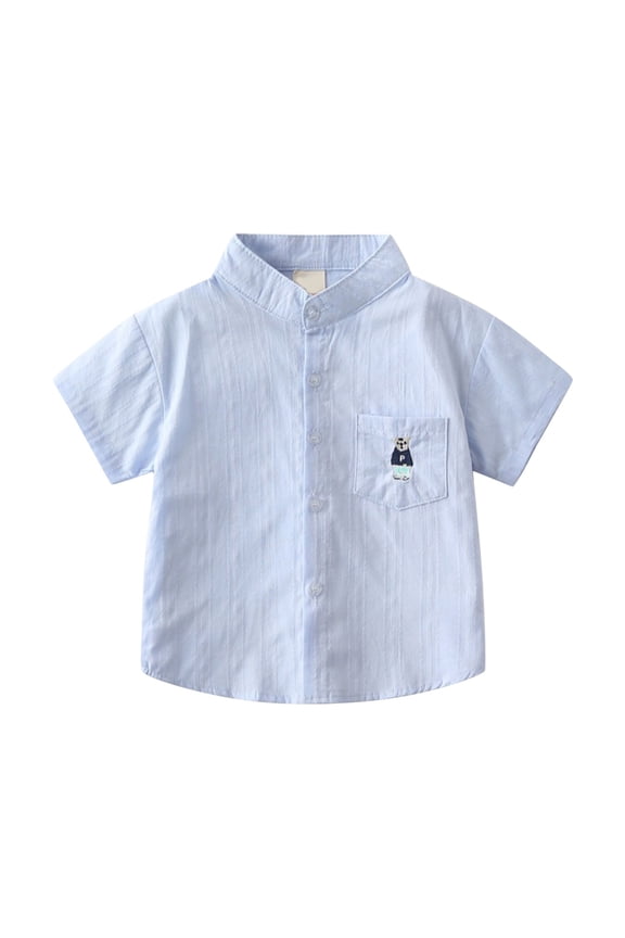 Toddler Boys Cotton Button-Down Shirt Summer Casual Short Sleeve Shirt, Sizes 1-7