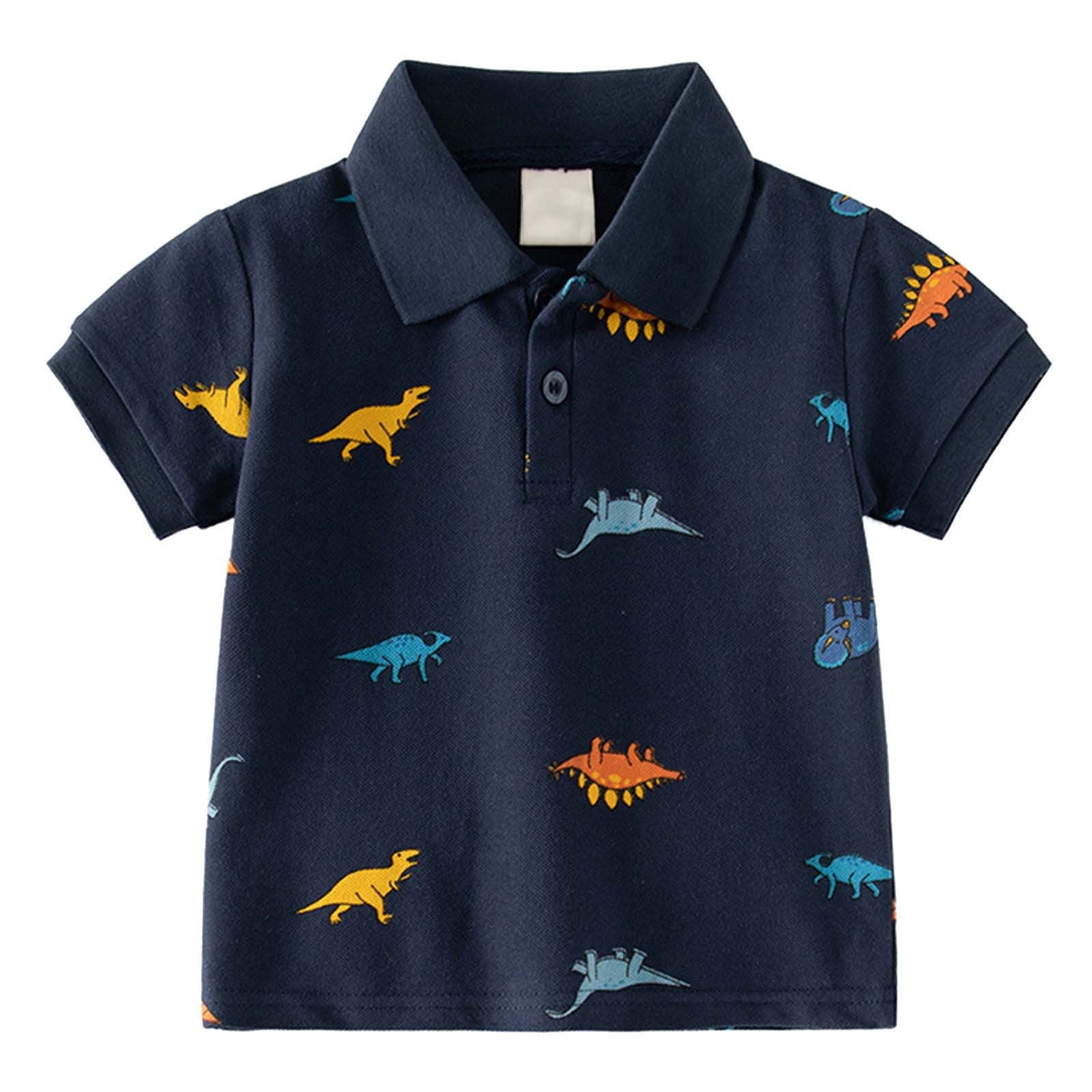 Babyhug Cotton Knit Half Sleeves  Polo T-Shirt with Dino Print - Navy Blue main image 0