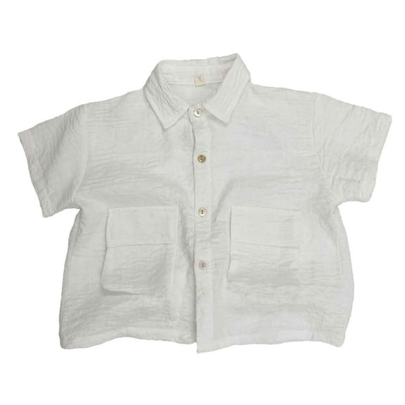 Hiijoy Toddler Boys Cotton Short Sleeve Shirt Solid Pockets Button-Down Shirt, Sizes 1-7