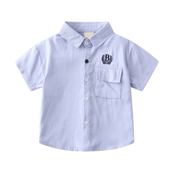 Hiijoy Toddler Boys Embroidery Button-Down Shirt School Uniform Short Sleeve Shirt, Sizes 1-7