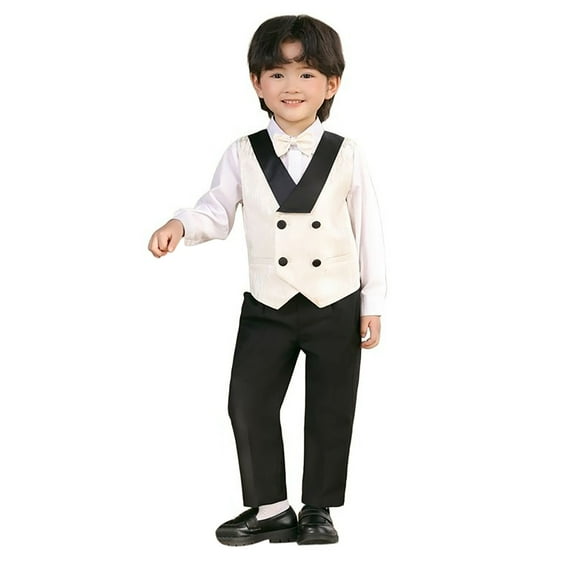 Hiijoy Toddler Boys Formal Suit Waistcoat Trousers Bow Tie Tuxedo Outfits, Sizes 2-3T