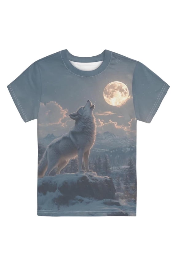 Toddler Boys Graphic T Shirt Wolf Print Short Sleeve Crewneck T-Shirt, Sizes 3-4