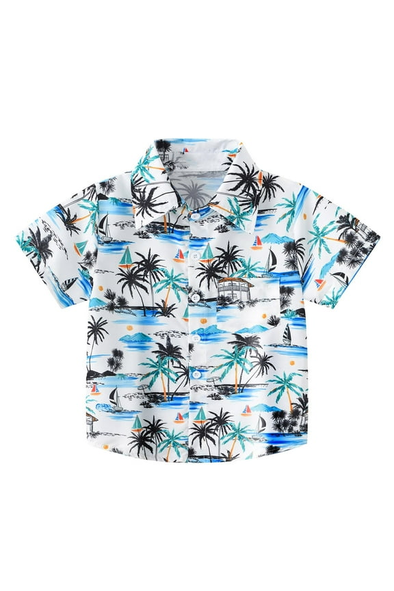 Toddler Boys Hawaii Beach Shirt Summer Tropical Print Short Sleeve Button Down Shirt