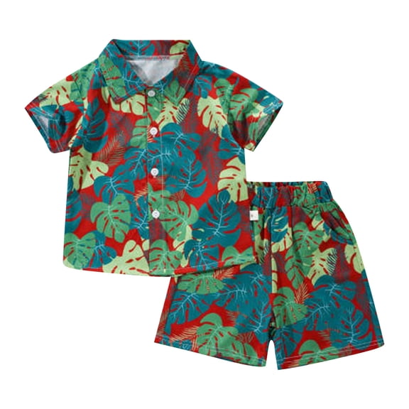 Hiijoy Toddler Boys Hawaii Outfits Summer Beach Button Down Shirt Shorts Set, Sizes 12M-5T