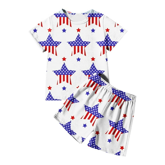 Hiijoy Toddler Boys Independence Day Pajama Set Short Sleeve T Shirt Shorts Sleepwear Pj's