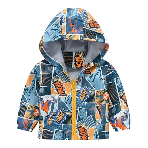Hiijoy Toddler Boys Lightweight Windbreaker Cartoon Print Hooded Outerwear Jacket, Grey