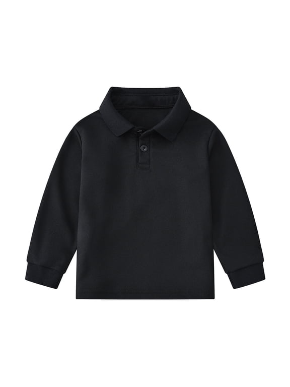 Toddler Boys Long Sleeve Polo Shirt Unisex Versatile School Uniform, Black