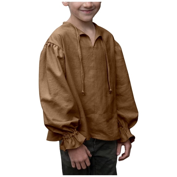 Hiijoy Toddler Boys Medieval Dress Shirt Retro Solid Color Long Sleeves Lace Up Shirt Blouse