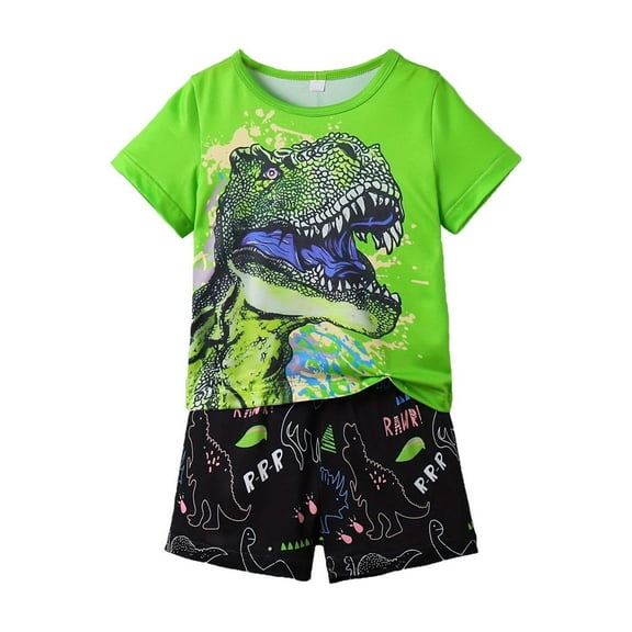 Hiijoy Toddler Boys Outfits Dinosaur Print Cotton Short Sleeve T Shirt Shorts Set, Sizes 2-3T
