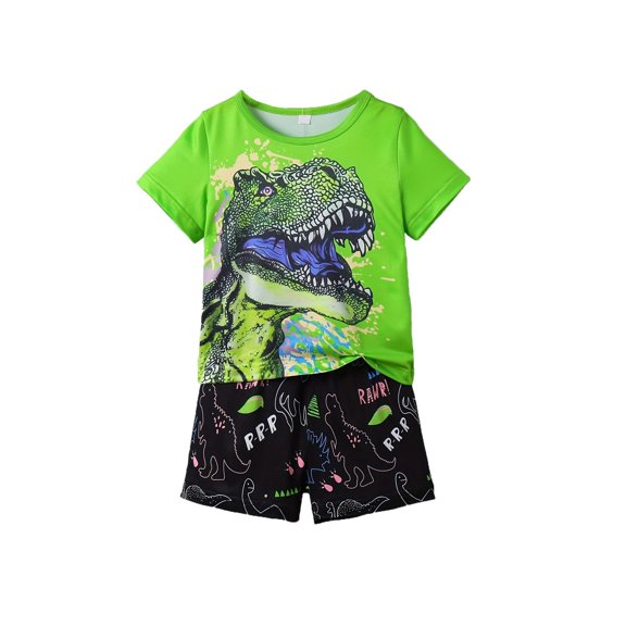 Hiijoy Toddler Boys Outfits Dinosaur Print Cotton Short Sleeve T Shirt Shorts Set, Sizes 4-5T
