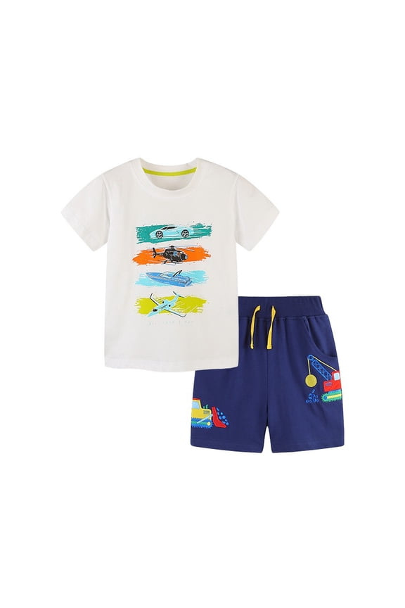 Toddler Boys Outfits Plane Print Short Sleeved T Shirt and Shorts Set, Sizes 2-8