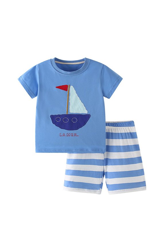 Toddler Boys Outfits Sailboat Print Short Sleeve T-Shirt and Shorts Set, Sizes 4-5T