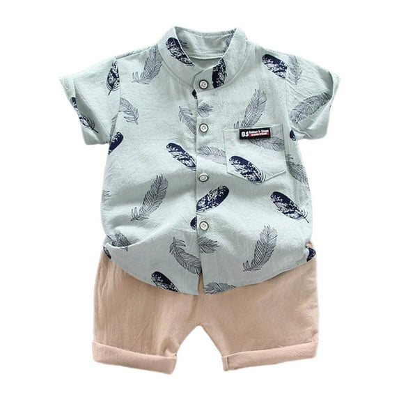 Hiijoy Toddler Boys Outfits Summer Short Sleeve Button-Down Shirt Shorts Set, Sizes 2-3T