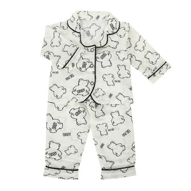 Hiijoy Toddler Boys Pajamas Cartoon Print Long Sleeve Button Down Shirt Pants Sleepwear