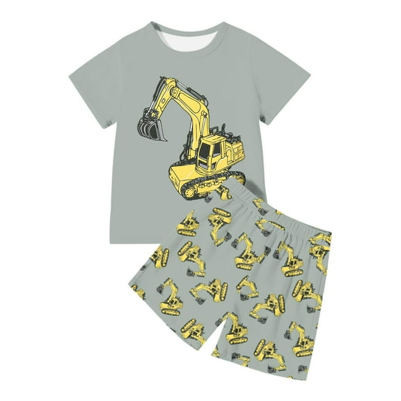 Hiijoy Toddler Boys Pajamas Cartoon Print Short Sleeve T-Shirt Shorts Outfits, Sizes 3-4T