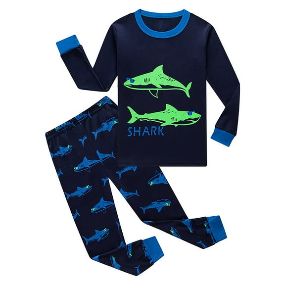 Hiijoy Toddler Boys Pajamas Shark Print Long Sleeve Top Pants Cotton Sleepwear, Sizes 2-8