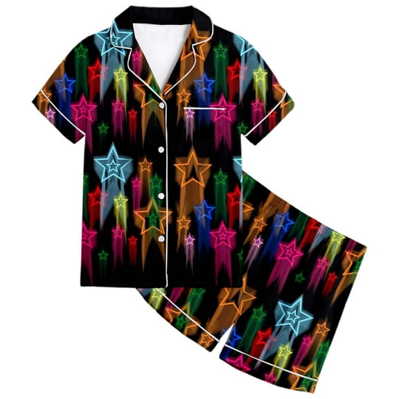 Hiijoy Toddler Boys Pajamas Short Sleeve Button Up Shirt and Shorts 2PCS Sleepwear Set