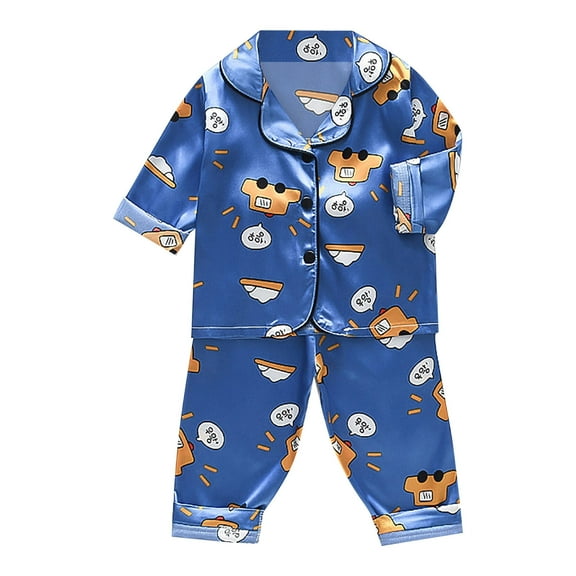 Hiijoy Toddler Boys Satin Cartoon Long Sleeve Button Shirt and Pants Pajamas, Sizes 6M-4T