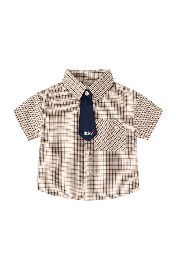 Toddler Boys Plaid Pocket Button-Down Shirt Summer Casual Short Sleeved Shirt