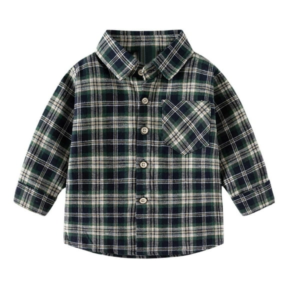 Hiijoy Toddler Boys Plaid Print Long Sleeve Shirt Cotton Casual Button Down Shirt, Sizes 1-6