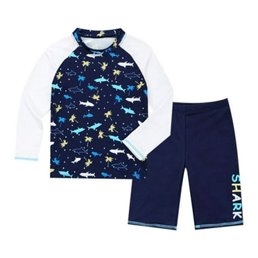 Hiijoy Toddler Boys Rash Guard Swimsuit Shark Print Long Sleeve Quick Dry Bathing Suit with UPF50+