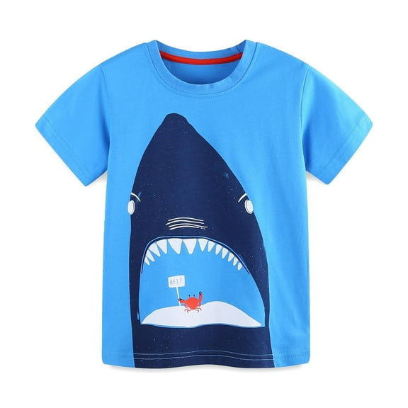 Hiijoy Toddler Boys Shark Graphic T-Shirt Short Sleeve Cotton Summer T Shirt, Sizes 1-7