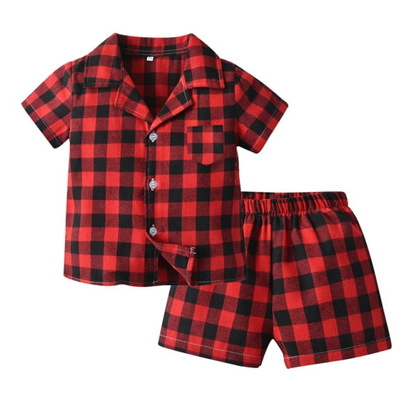 Hiijoy Toddler Boys Short Sleeve Plaid Top and Shorts Pajamas Sleepwear Set, Sizes 6M-6Y