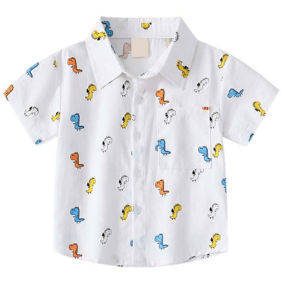 Hiijoy Toddler Boys Short Sleeve Shirt Dinosaur Print Button Down Shirt, Sizes 1-2Y