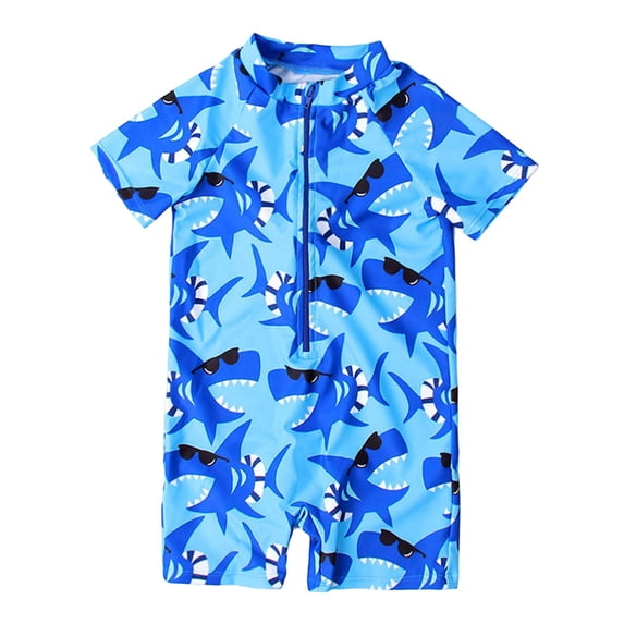Hiijoy Toddler Boys Short Sleeve Zip-Up Rash Guard One-Piece Swimsuit Bathing Suit