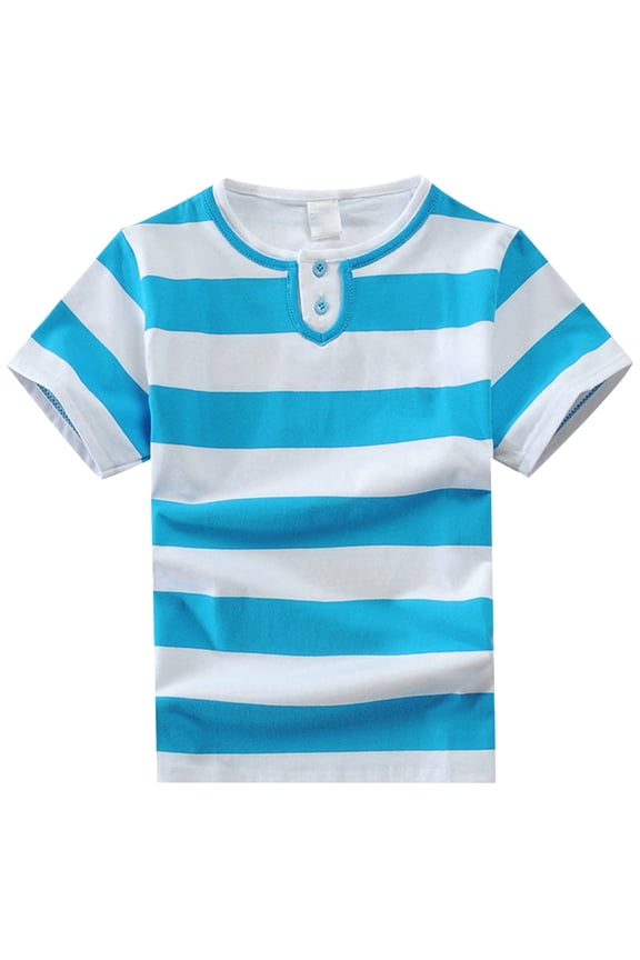Toddler Boys Stripe Short Sleeve T-Shirt Casual Crew Neck T Shirt, Sizes 1-15 & Husky