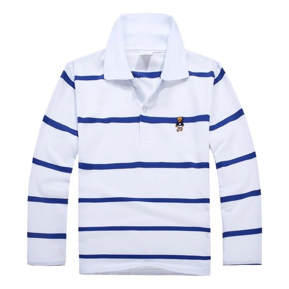 Hiijoy Toddler Boys Striped Polo Shirt Long Sleeve Versatile T-Shirt, Sizes 3-14